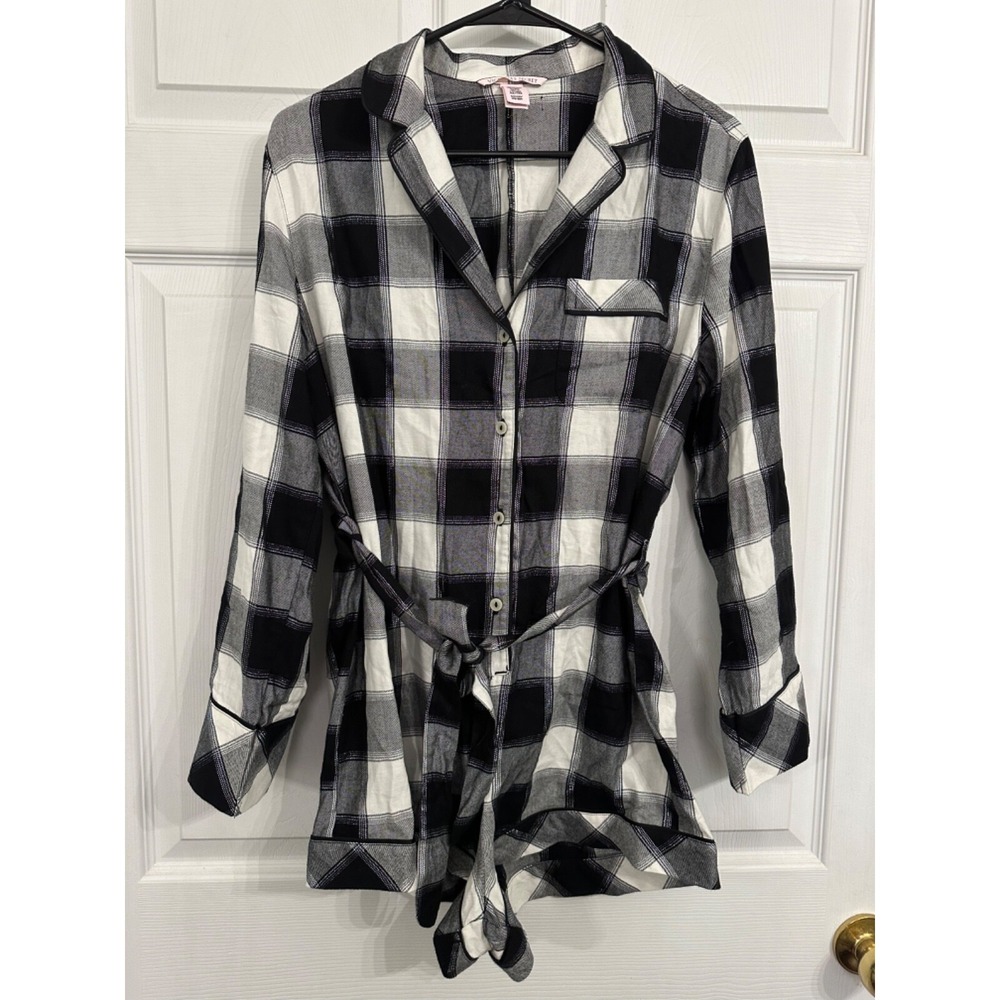 Victoria's Secret Size S Black White Silver Plaid Sleep Romper